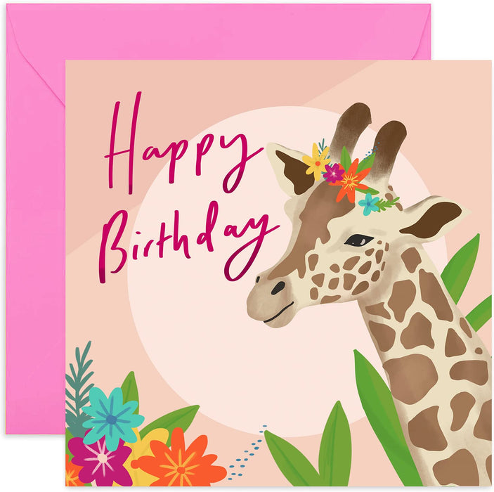 Old English Co. Floral Giraffe Happy Birthday Card - Animal Birthday Cards for Women | Mum, Sister, Daughter, Grandmother | Blank Inside & Envelope Included
