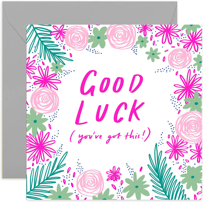Old English Co. Good Luck Card - Neon Floral New Job Card for Women| Exams, School, University| Blank Inside & Envelope Included
