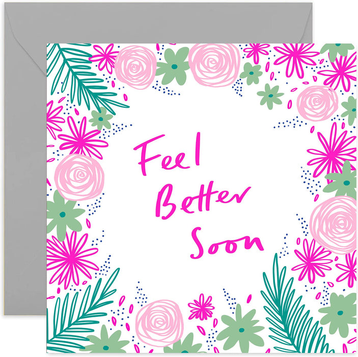 Old English Co.Feel Better Soon Card - Neon Floral Sympathy Card for Women| Best Wishes| Blank Inside & Envelope Included