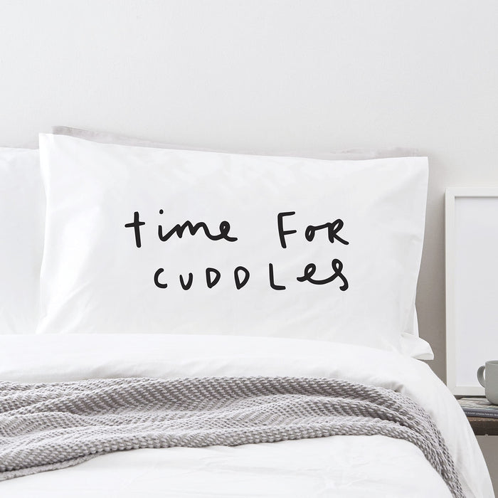 Time for Cuddles Single Pillowcase - Cute Bedding - Stylish Nordic Pillow Case - Romantic Gift for Husband, Wife, Boyfriend or Girlfriend