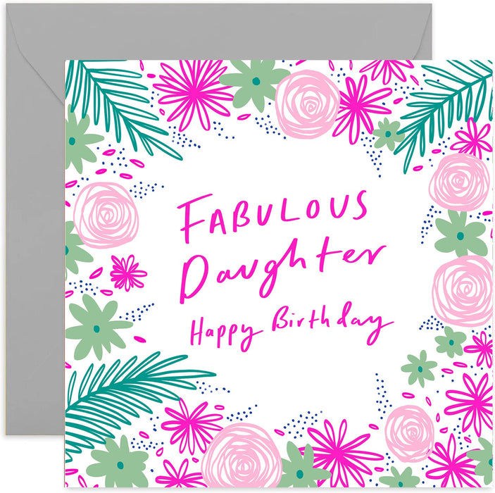 Old English Co. Fabulous Daughter Birthday Card - Neon Floral Birthday Card for Women| Daughter-in-law | Blank Inside & Envelope Included