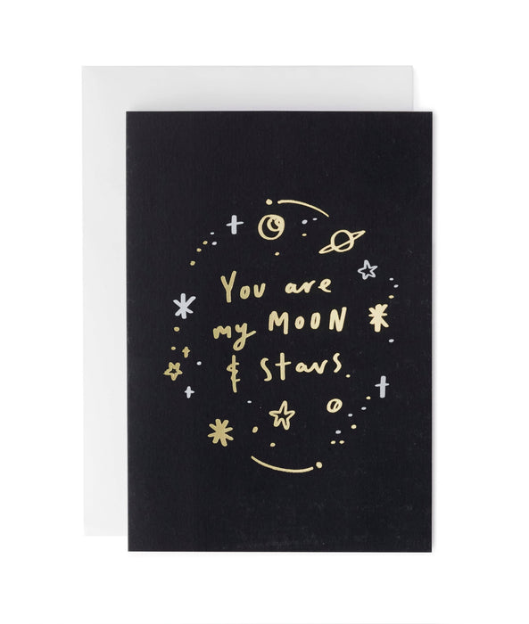 Black and Gold Moon and Stars Greeting Card