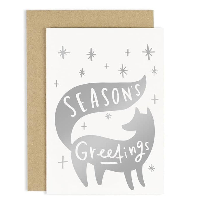 silver seasons greetings christmas card