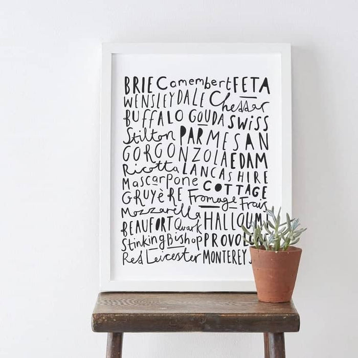 Types of cheese typography print