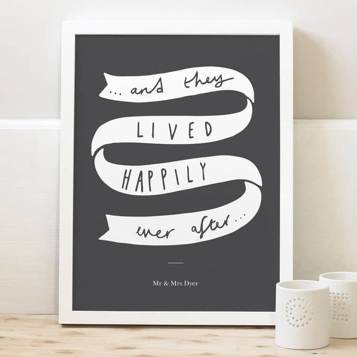 happily ever after wedding personalised typography print