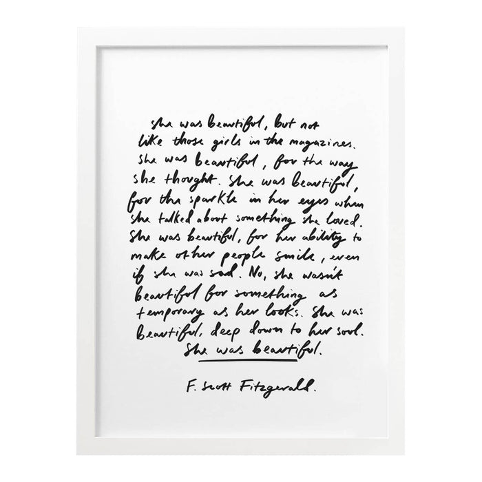 She was Beautiful F.Scott Fitzgerald Quote Art Print