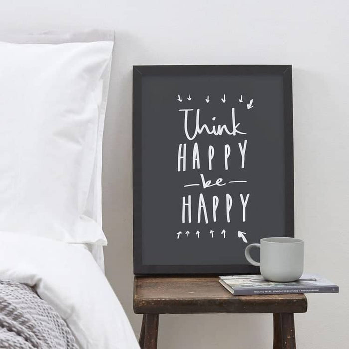 think happy be happy positive motivational typography print